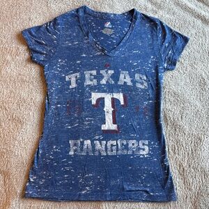 Majestic Texas Rangers Women’s V-neck Distressed Blue Tee